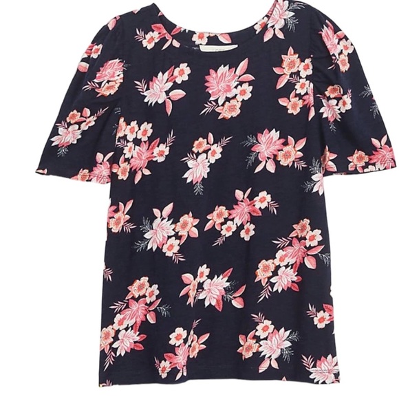 Loft Zinnia Puff Sleeve Tee Size Medium Floral Print NWT - Picture 2 of 6